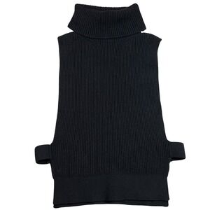 Anthropologie Black Ribbed Turtleneck Sweater Vest Open Side One Size
